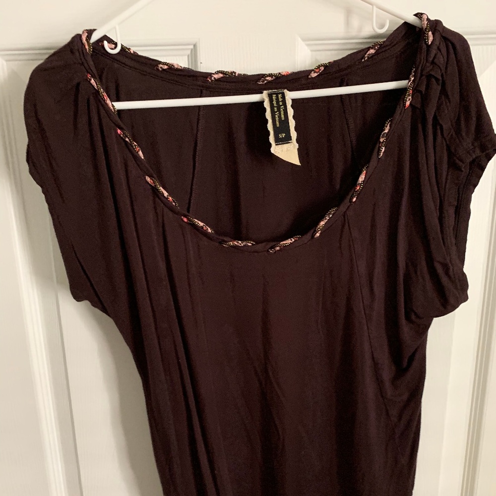 Anthropologie Brown Knit Top w/ neckline detail